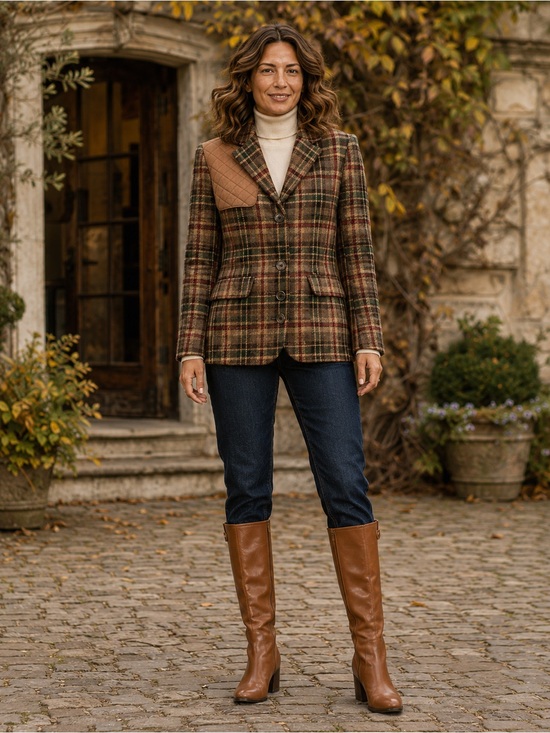 Ralph Lauren Jackets & Blazers - Lauren Ralph Lauren Wool Plaid Shooting Blazer Suede Patch Size 4